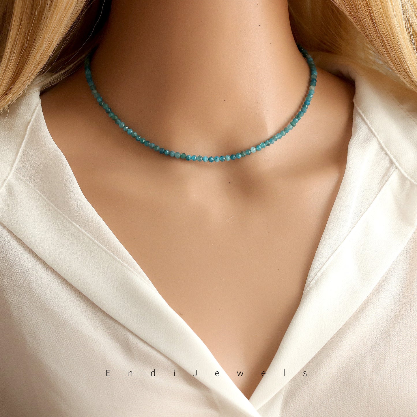 Apatite 3mm Faceted Beaded Choker, Bracelet, Natural Gemstones