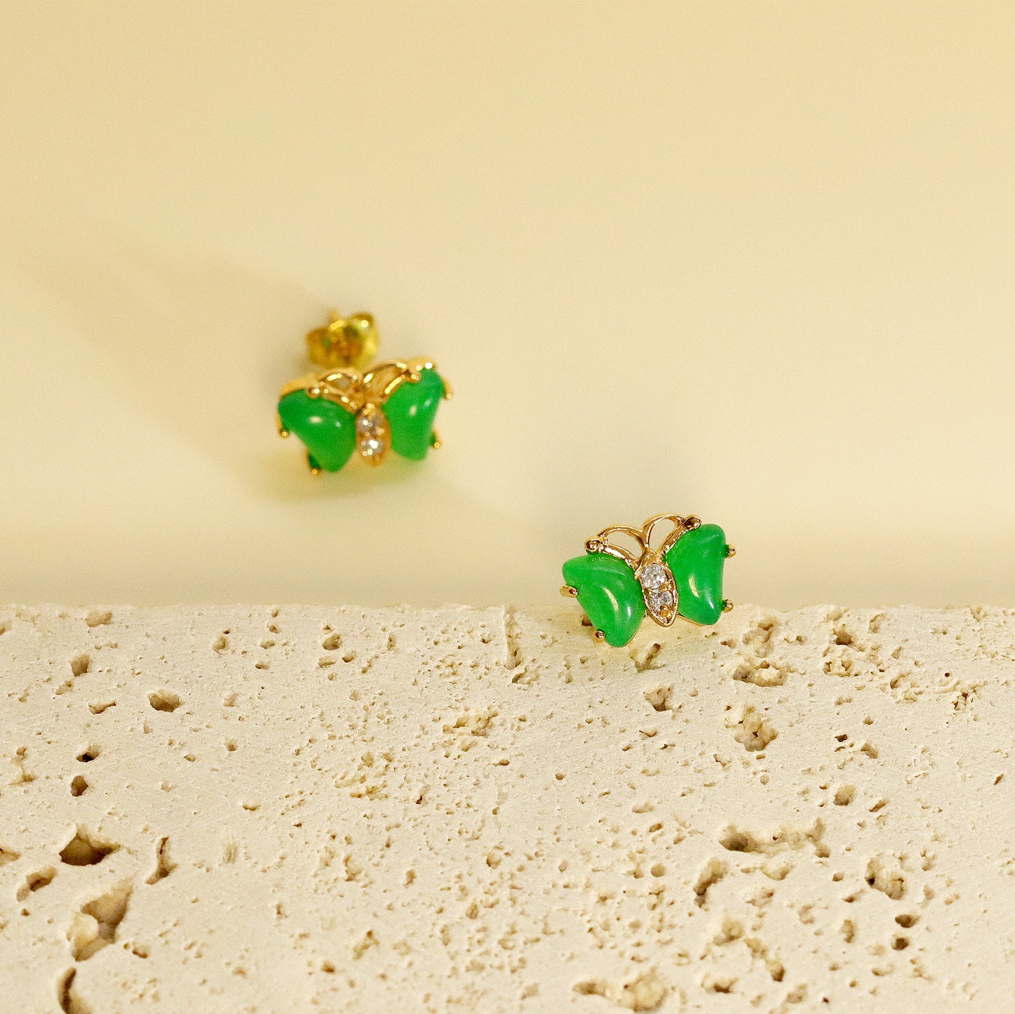 Green Jade Butterfly Stud Earrings, Natural Gemstones, Earrings for Daily Wearing