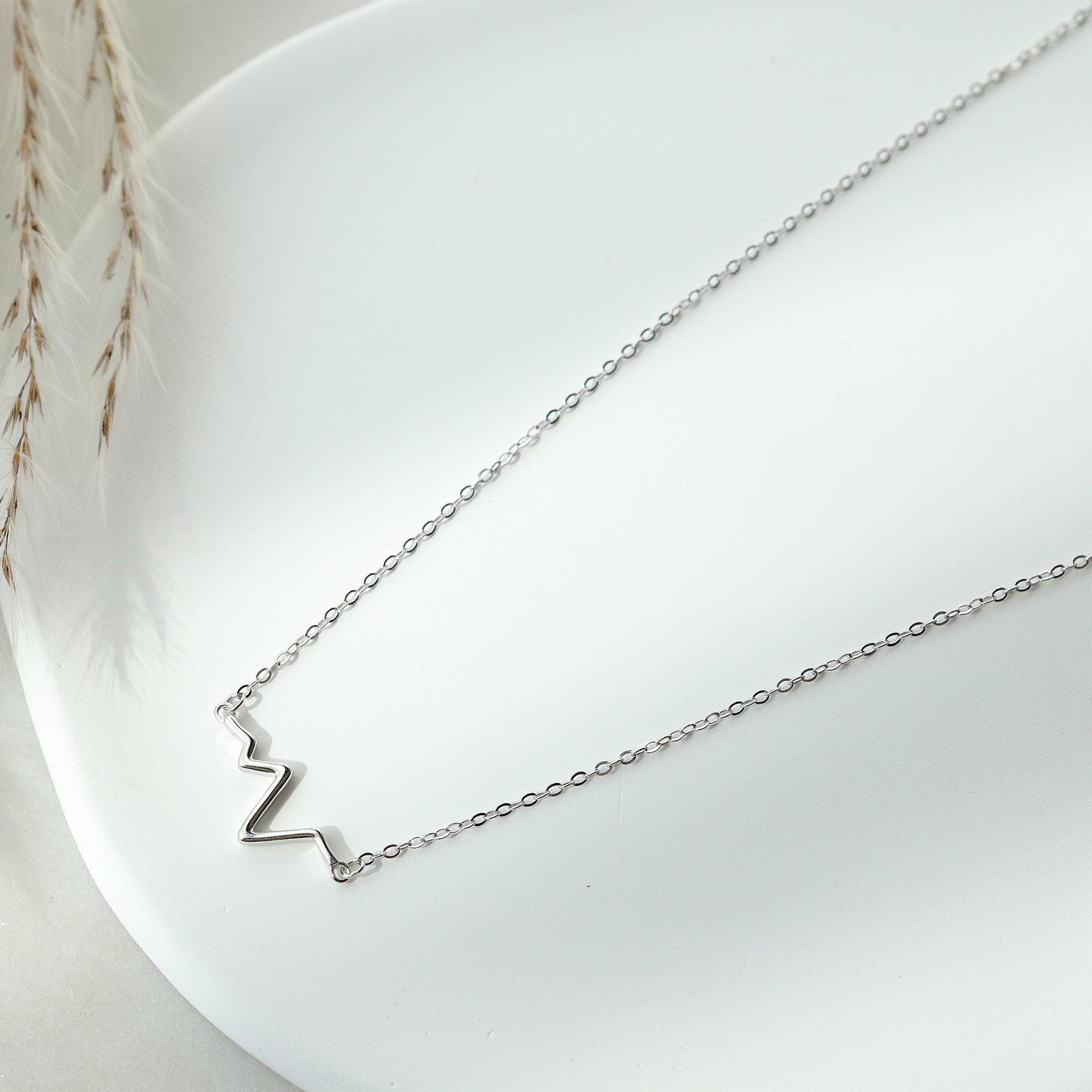 Electrocardiogram Pendant Necklace, 925 Sterling Silver, Simple Design, Minimalist Style Chain