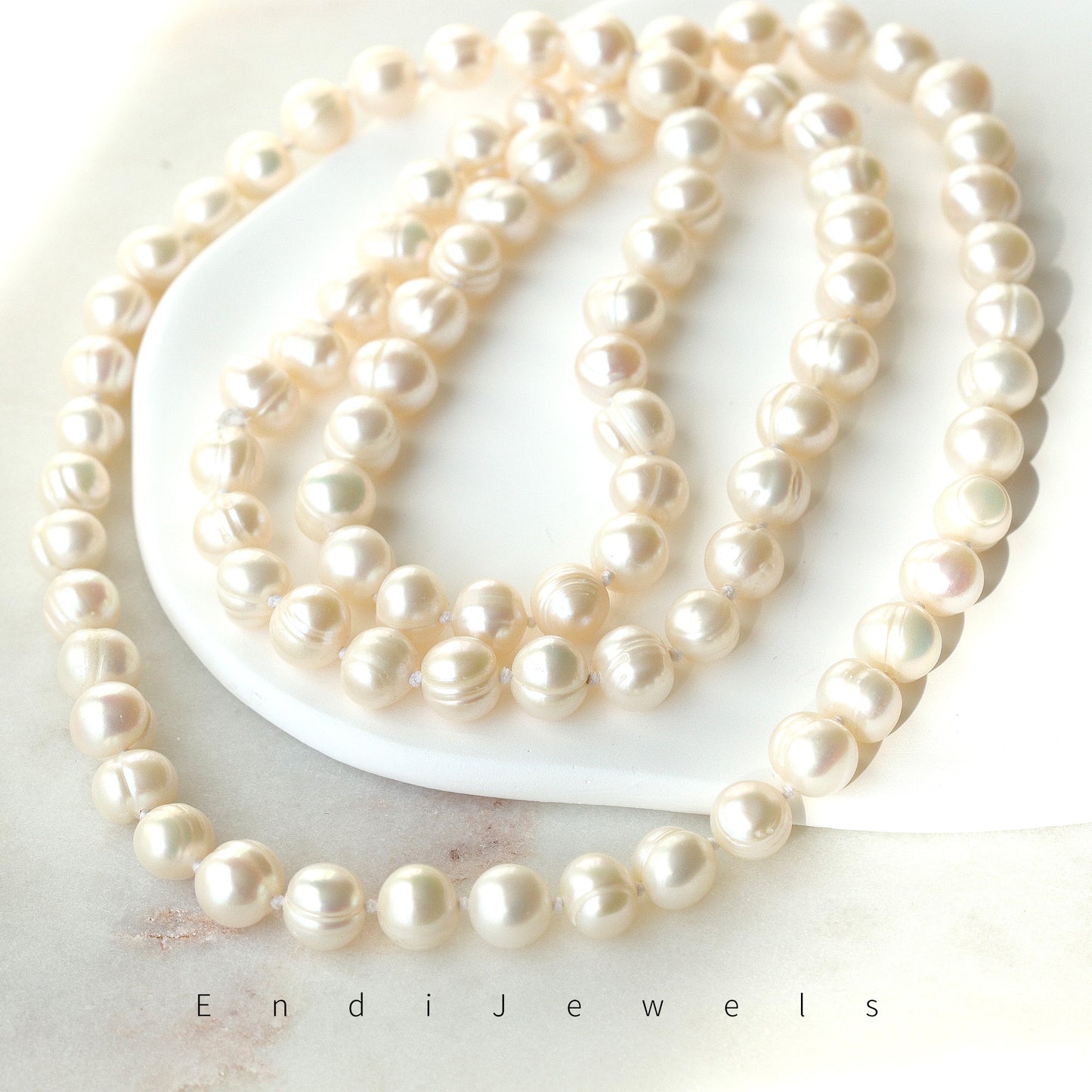 White Freshwater Pearl Long Necklace, Real Pearls