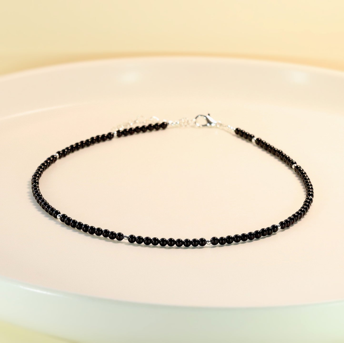 Black Onyx 3mm Round Beaded Choker, Bracelet, Natural Gemstones