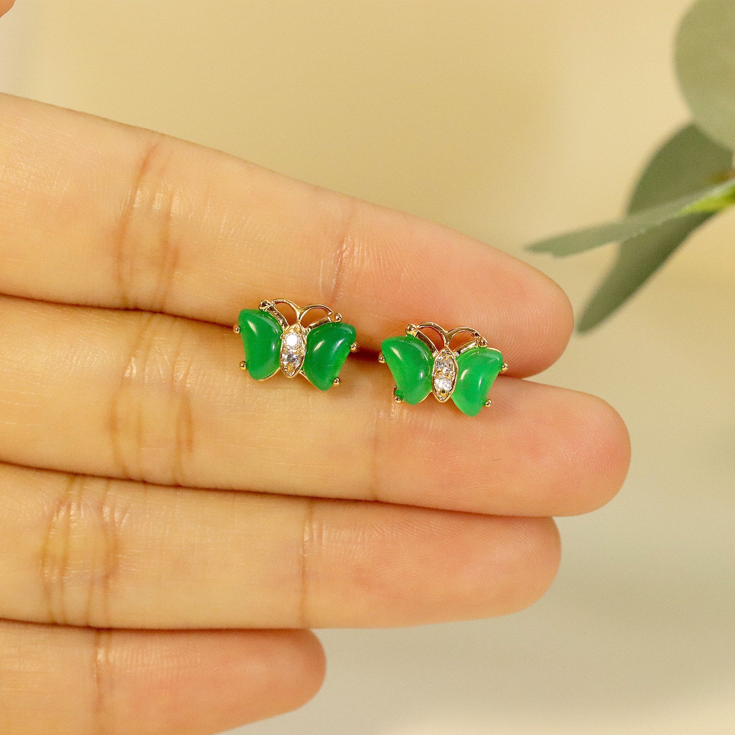 Green Jade Butterfly Stud Earrings, Natural Gemstones, Earrings for Daily Wearing