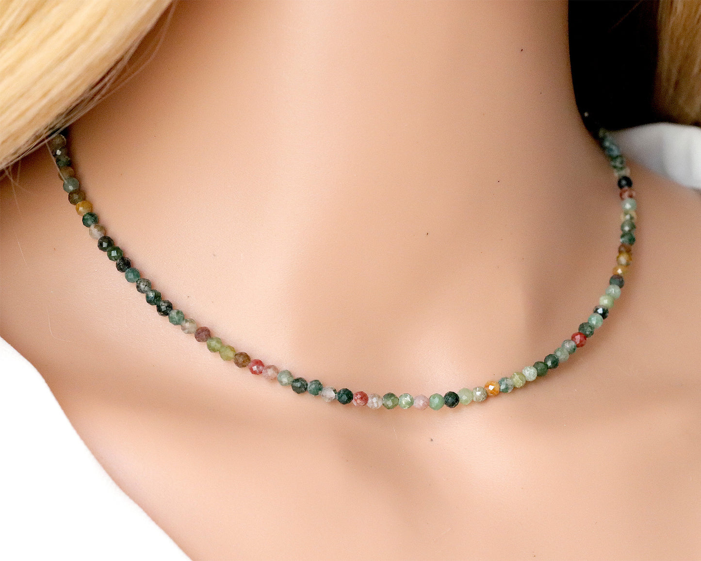 Indian Jasper 3mm Faceted Beaded Choker, Bracelet, Natural Gemstones