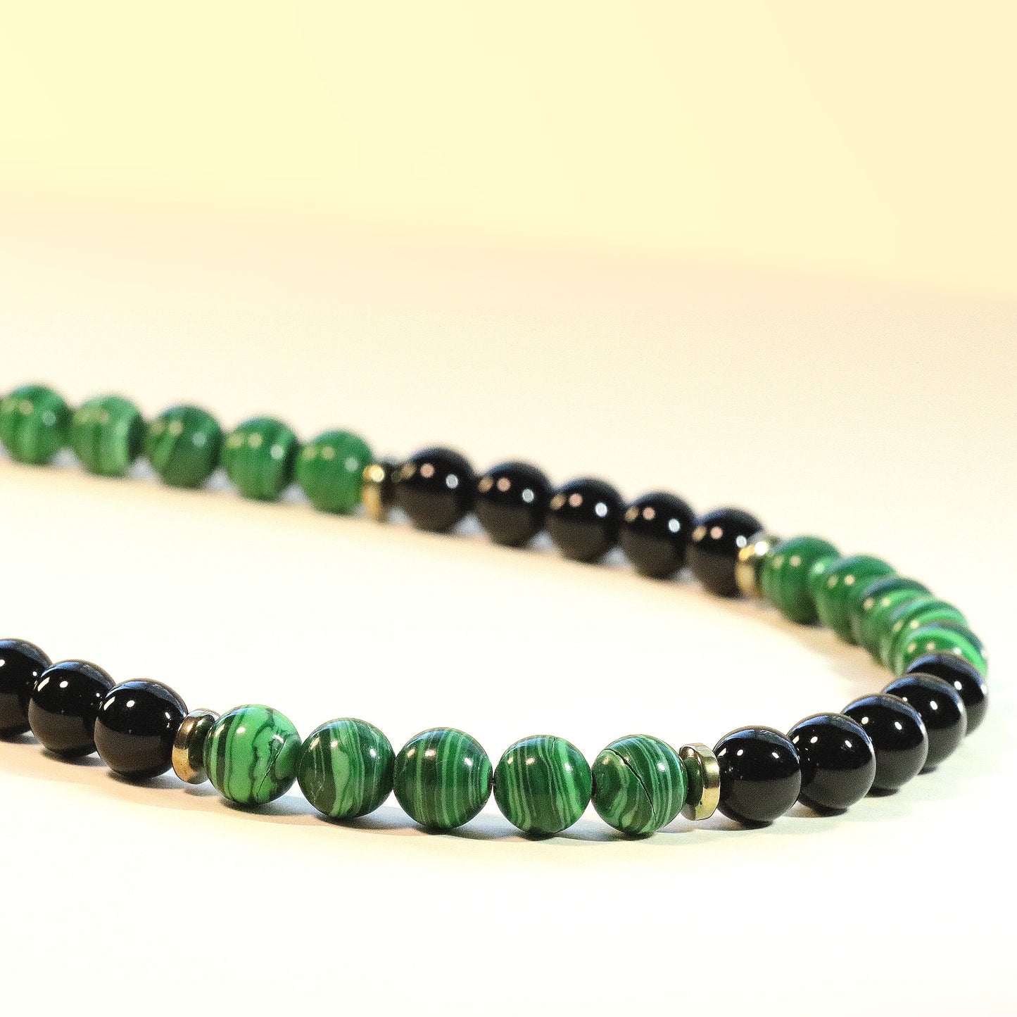 Malachite and Black Onyx 7mm Beaded Necklace, Bracelet, Natural Gemstones