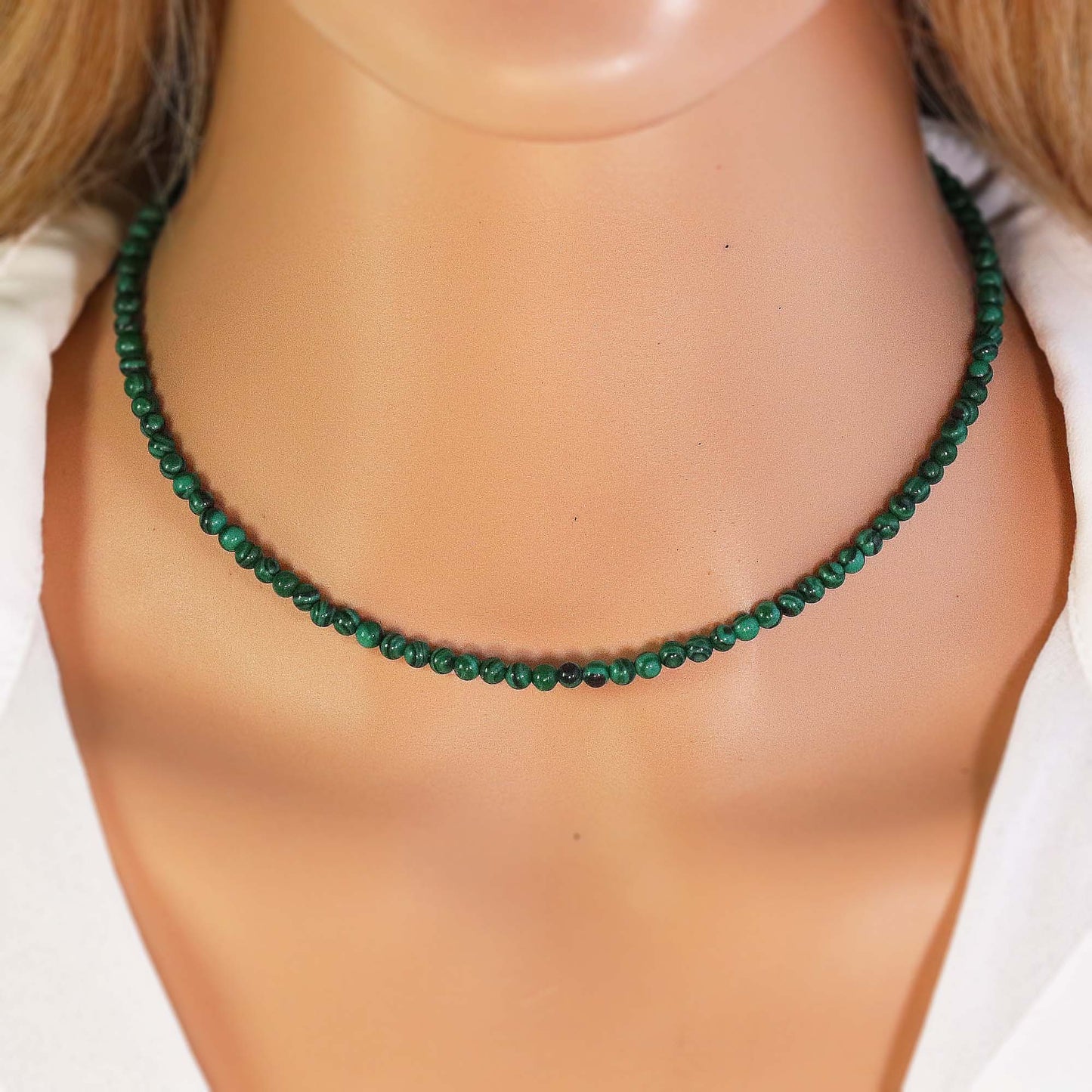 Malachite 3mm Round Beaded Choker, Bracelet