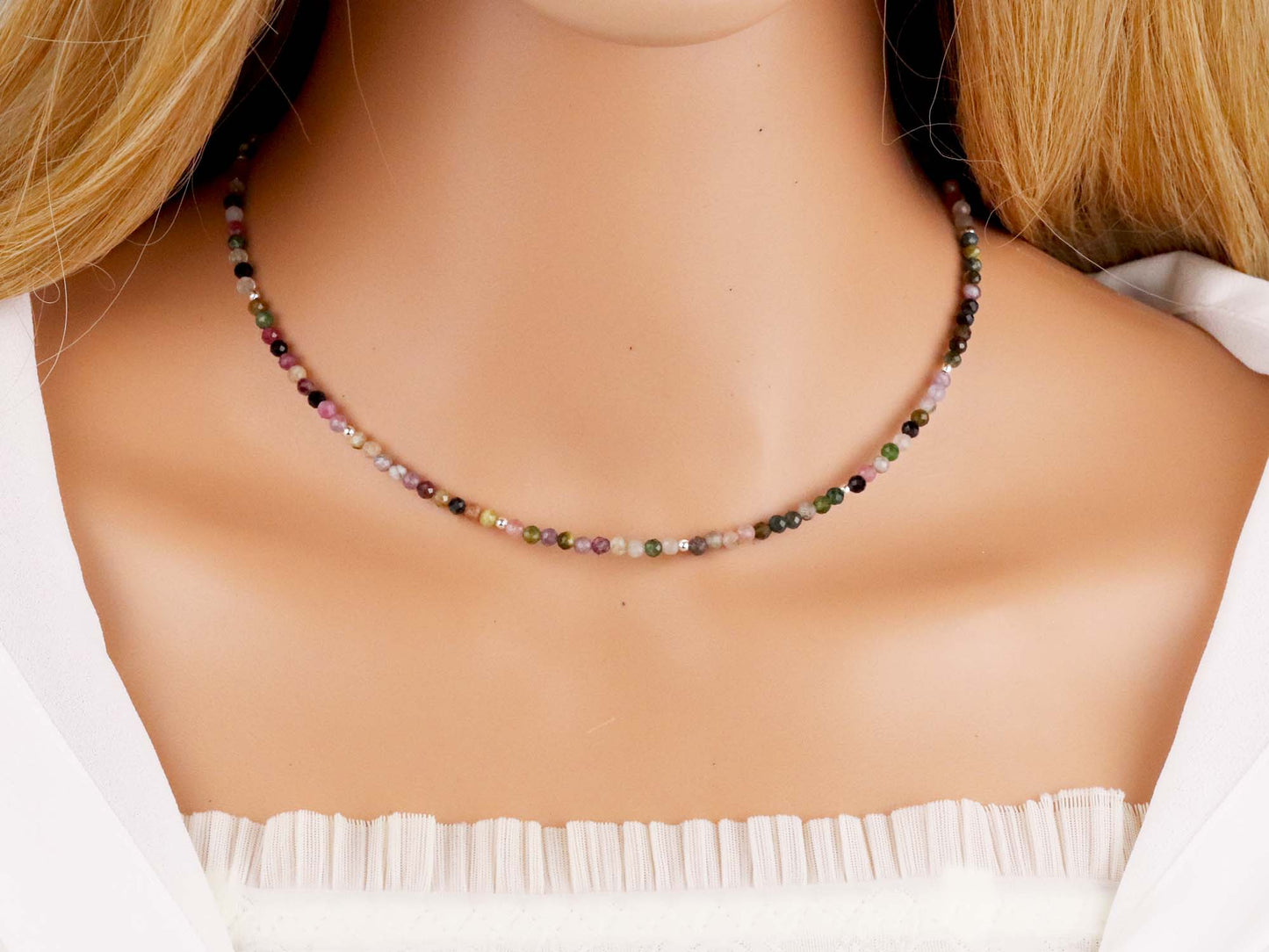 Tourmaline 3mm Faceted Beaded Choker, Bracelet, Natural Gemstones