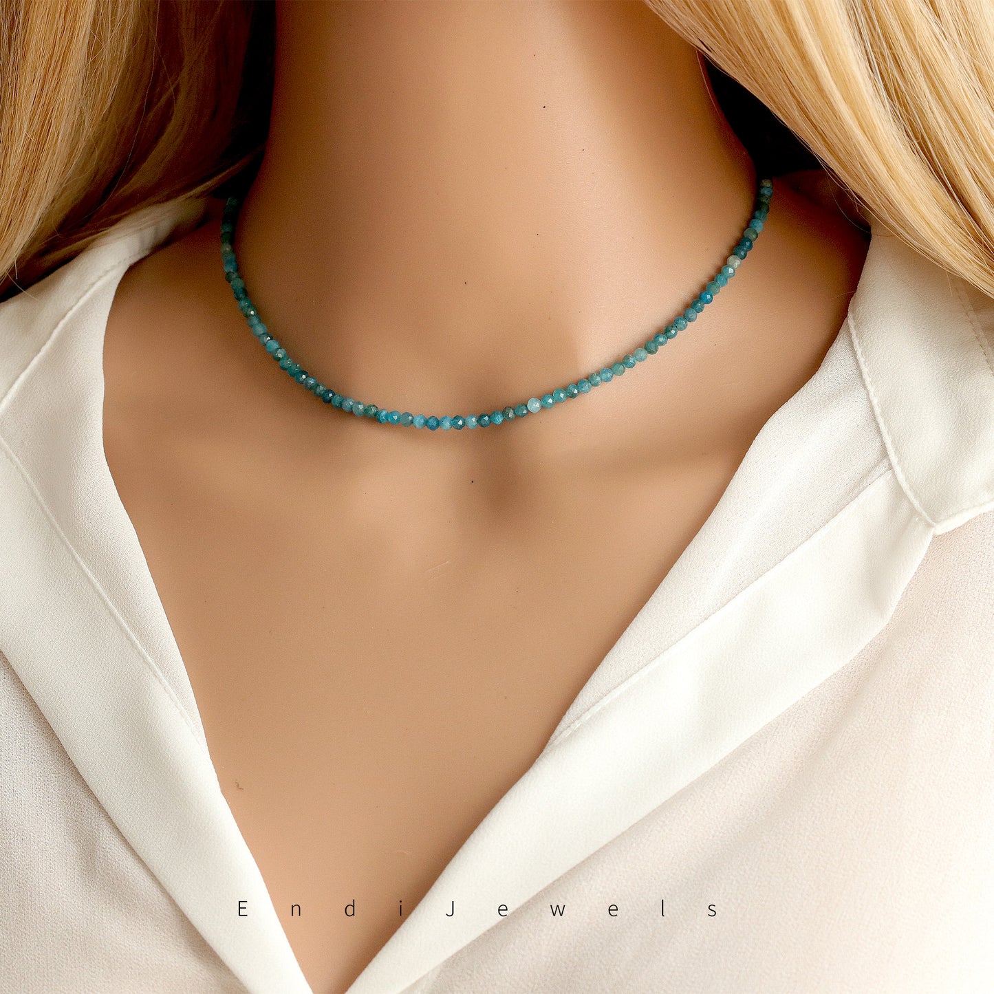 Apatite 3mm Faceted Beaded Choker, Bracelet, Natural Gemstones