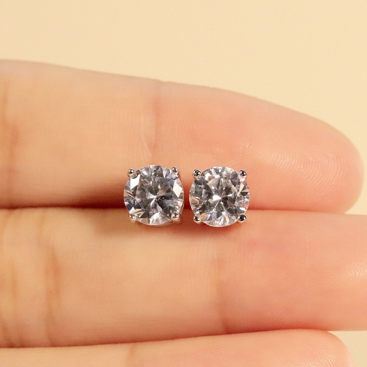 7mm Cubic Zirconia Stud Earrings in Sterling Silver, 925 Sterling Silver, Minimalist Style