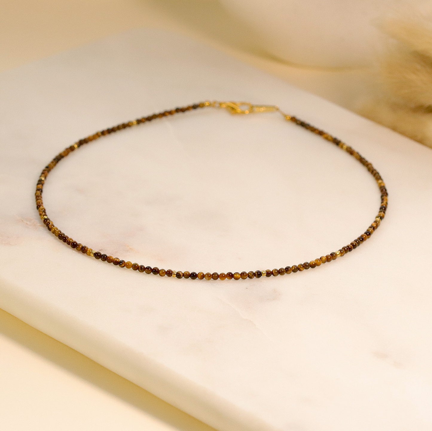 Tiger's Eye 2mm Round Beaded Choker, Bracelet, Natural Gemstones