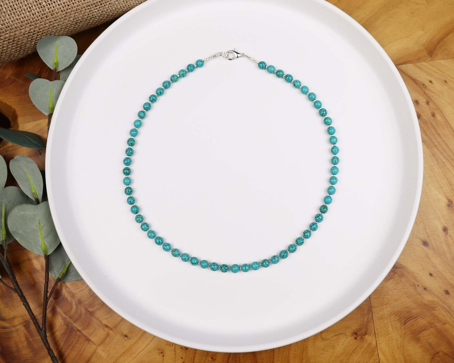 Green Turquoise 6mm Round Beaded Necklace, Bracelet, Natural Gemstones