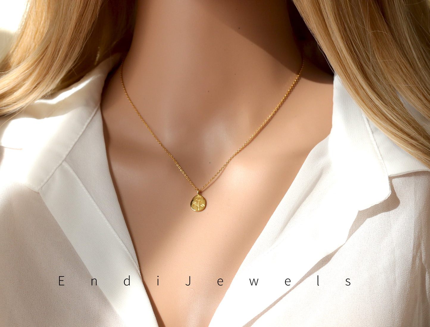 Gold Rose Pendant Necklace, Dainty Necklace, Minimalist Necklace for Daily Wearing, 18K Plated Chain Choker