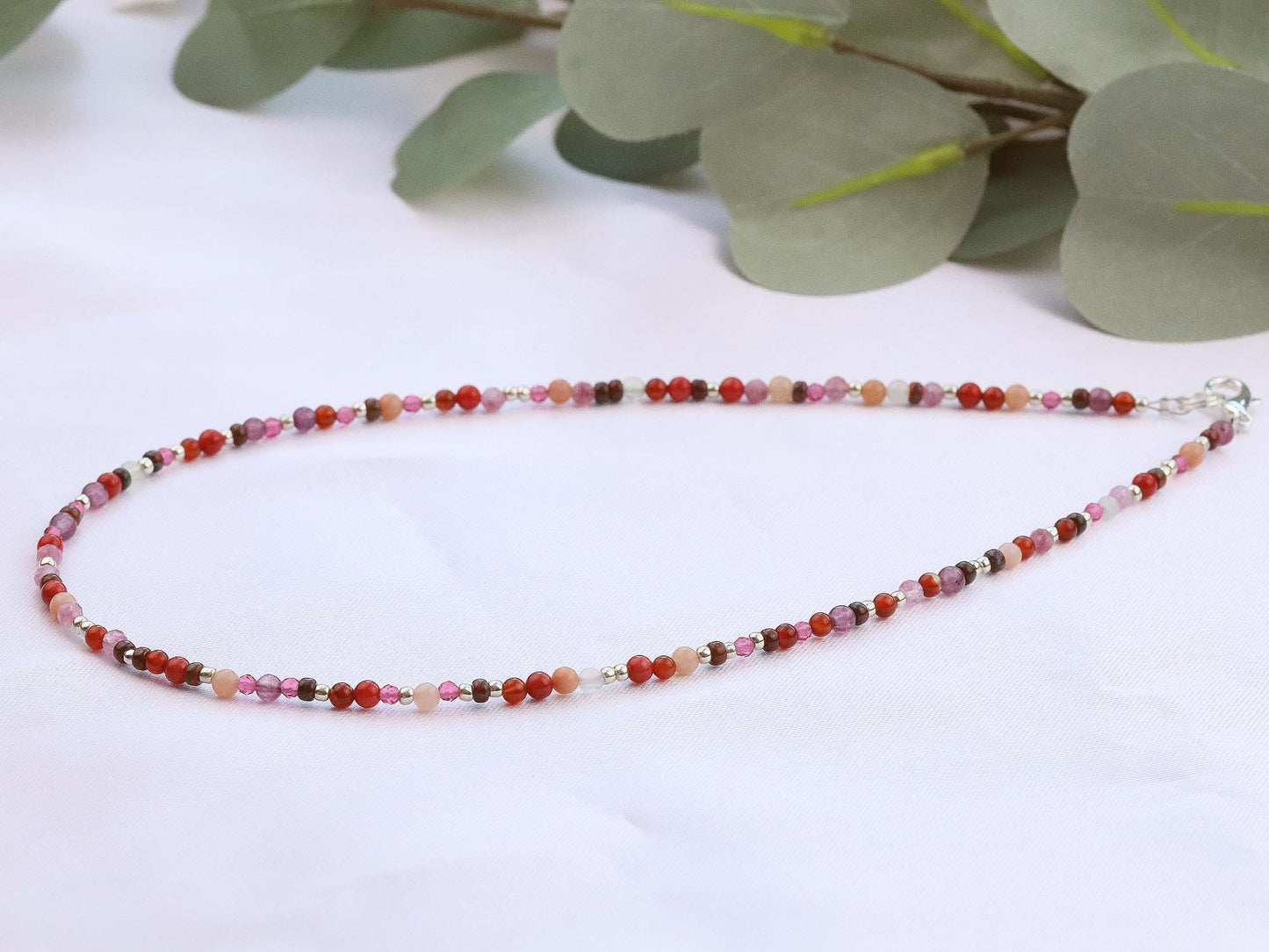 Red Mixed Gemstones 3mm Beaded Choker, Bracelet, Natural Gemstones