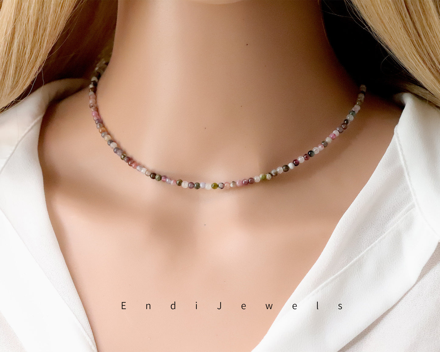 Tourmaline 3mm Round Beaded Choker, Bracelet, Natural Gemstones