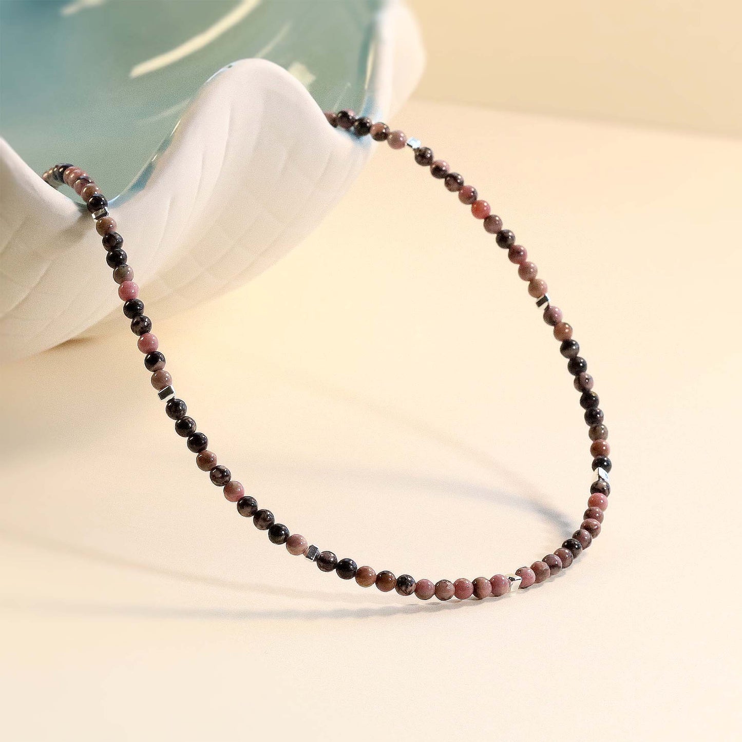 Rhodonite 3mm Round Beaded Choker, Bracelet, Natural Gemstones