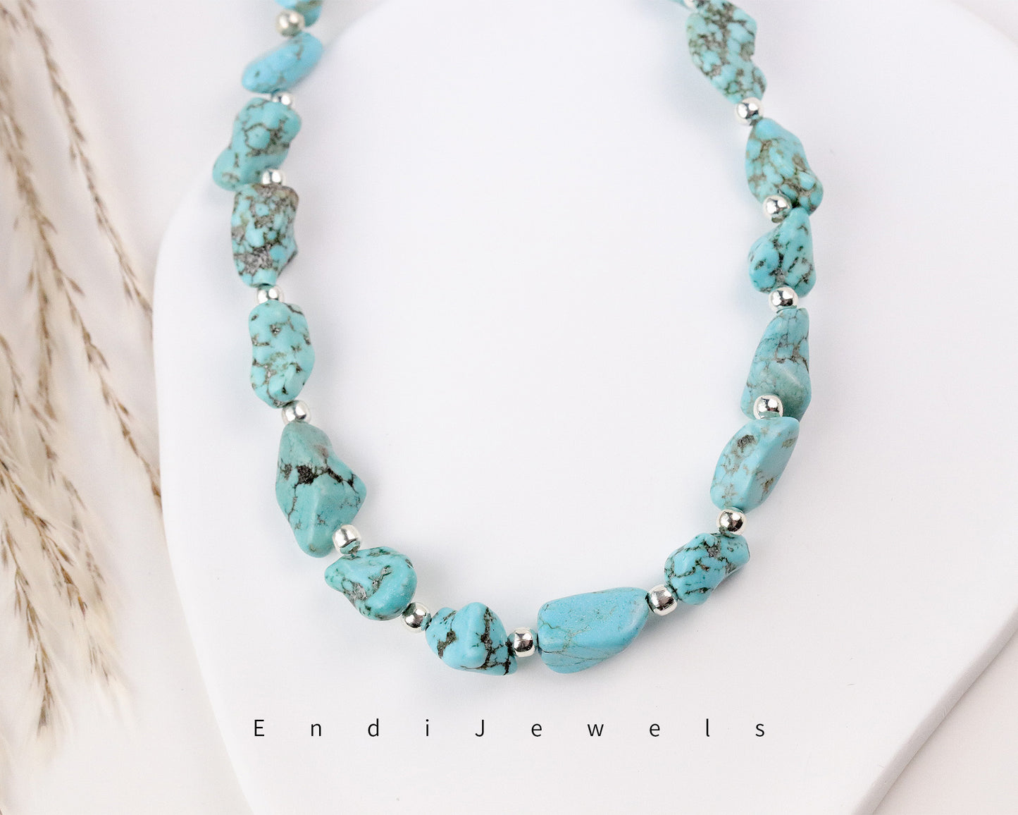 Blue Turquoise Irregular Stones Necklace, Bracelet, Natural Turquoise Gemstones, 10mm-15mm