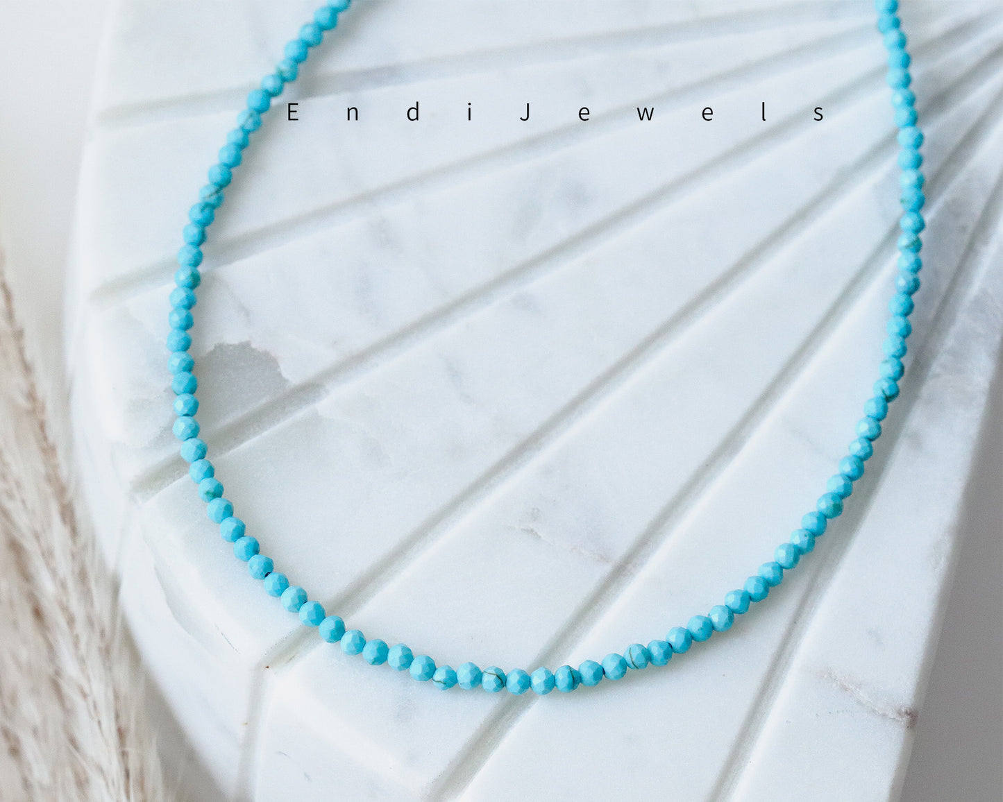 Blue Turquoise 3mm Faceted Beaded Choker, Bracelet, Natural Gemstones