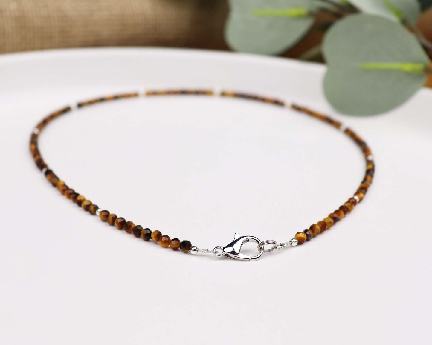 Tiger's Eye 3mm Faceted Beaded Choker, Bracelet, Natural Gemstones