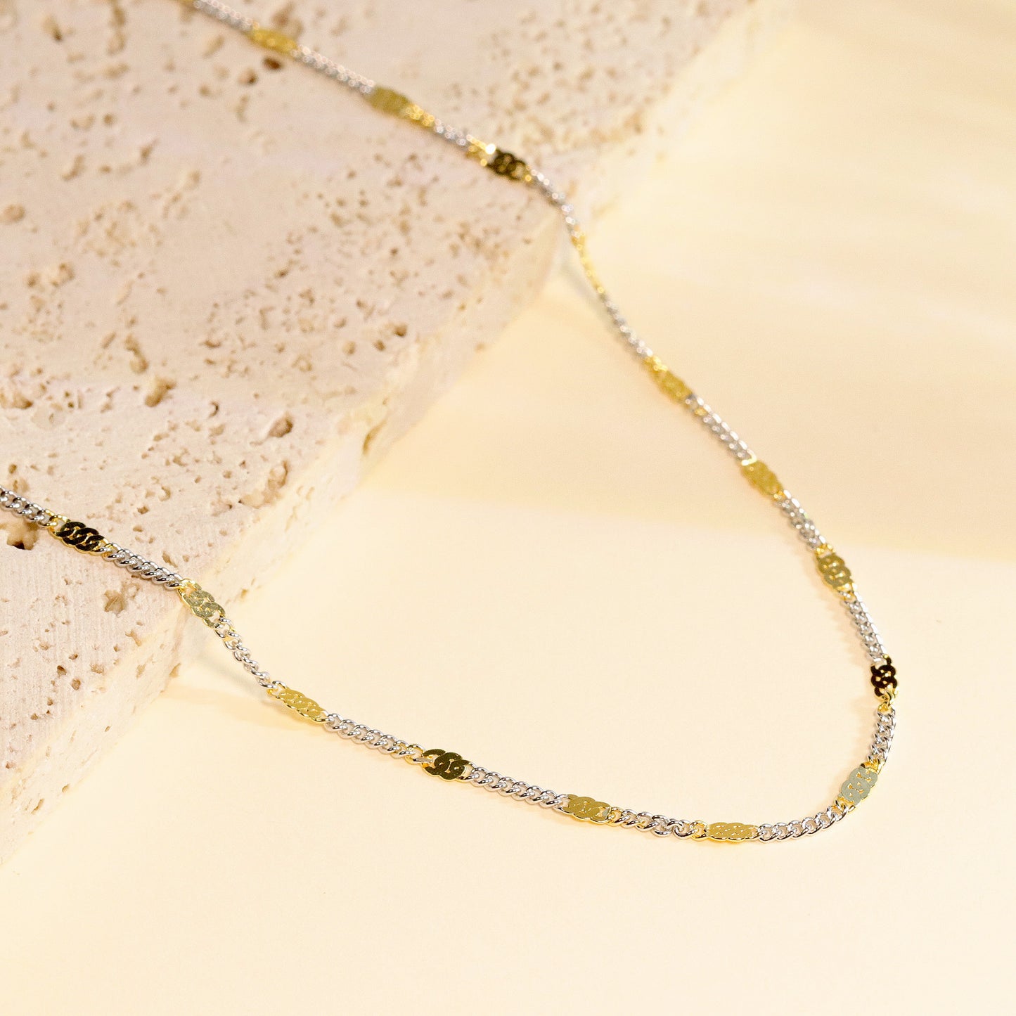 Gold and Silver Chain Necklace, Minimalist Jewelry, Daily Necklace, 18 inches