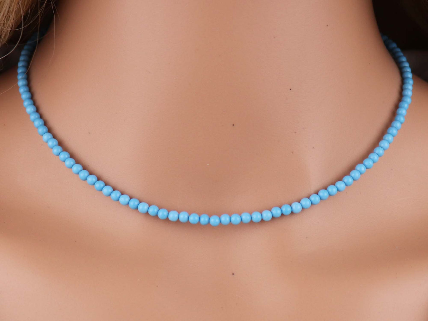 Blue Turquoise 3mm Round Beaded Choker, Bracelet, Natural Gemstones