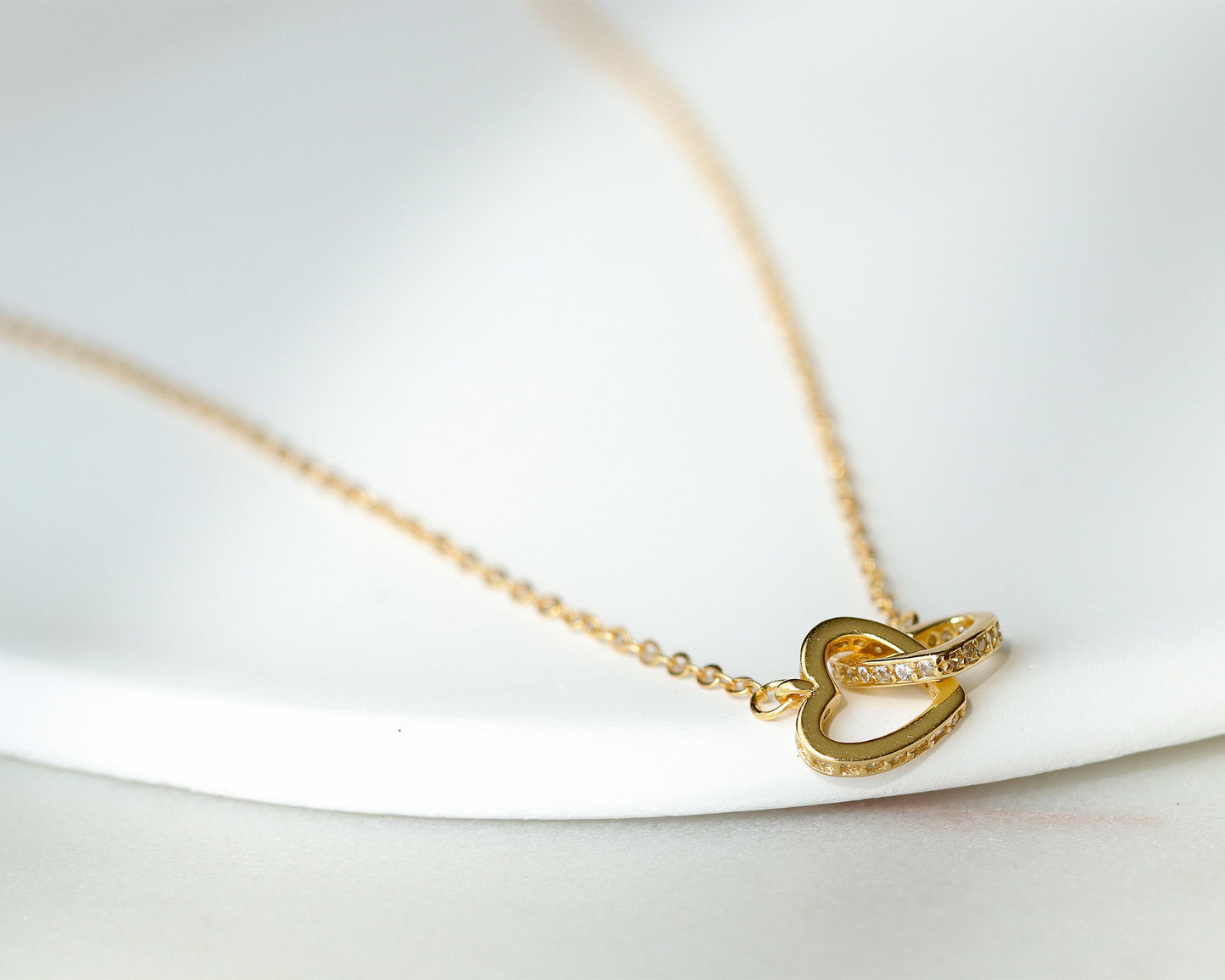 Two Hearts Dainty Gold Chain Choker, 925 Sterling Silver 18K Chain, Minimalist Style