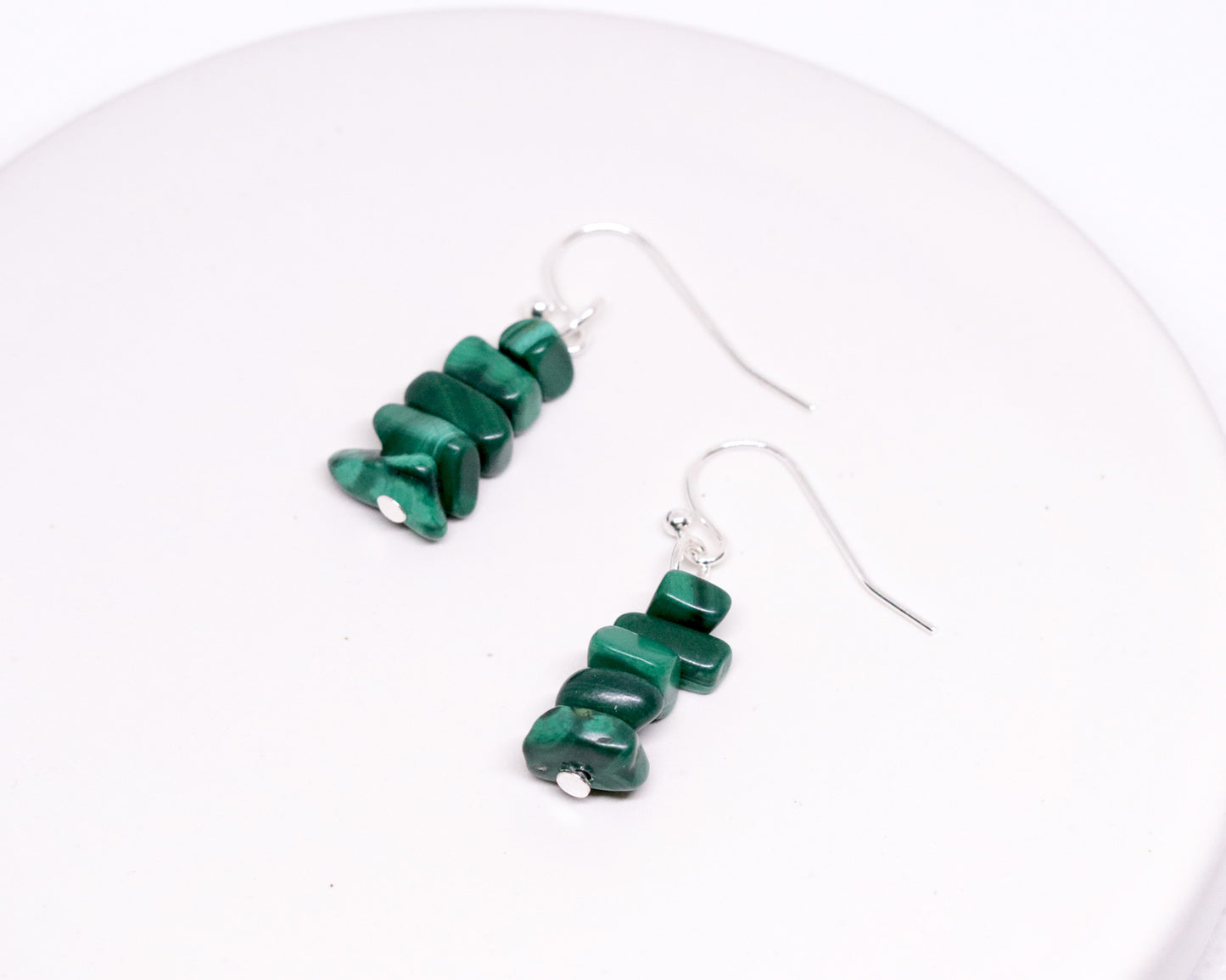 Natural Malachite Drop Earrings, Green Malachite Gemstone Chips Drop Dangle Earrings