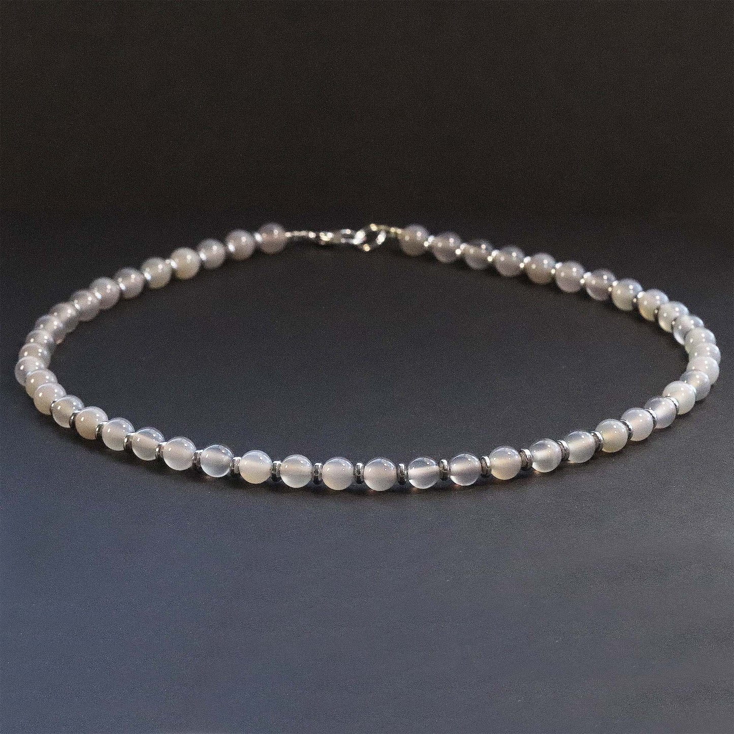 Grey Agate 6mm Round Beaded Necklace, Bracelet, Natural Gemstones