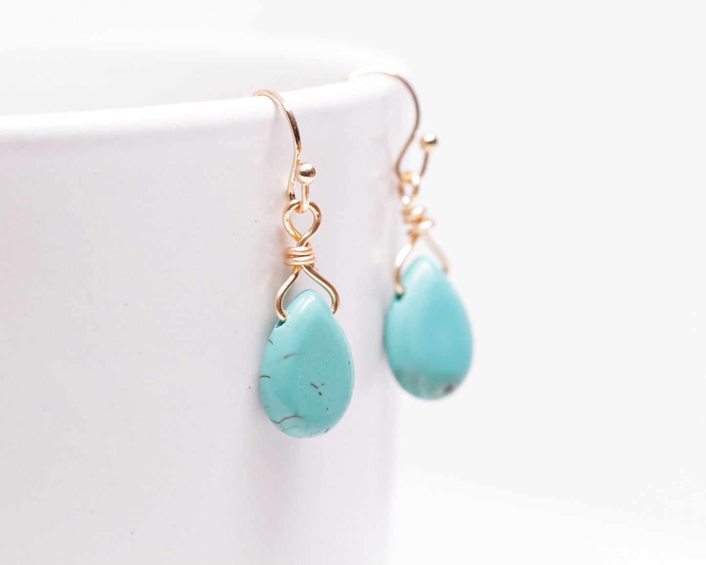 Natural Green Turquoise Teardrop-shaped Drop Earrings, Genuine Gemstones, Daily Earrings