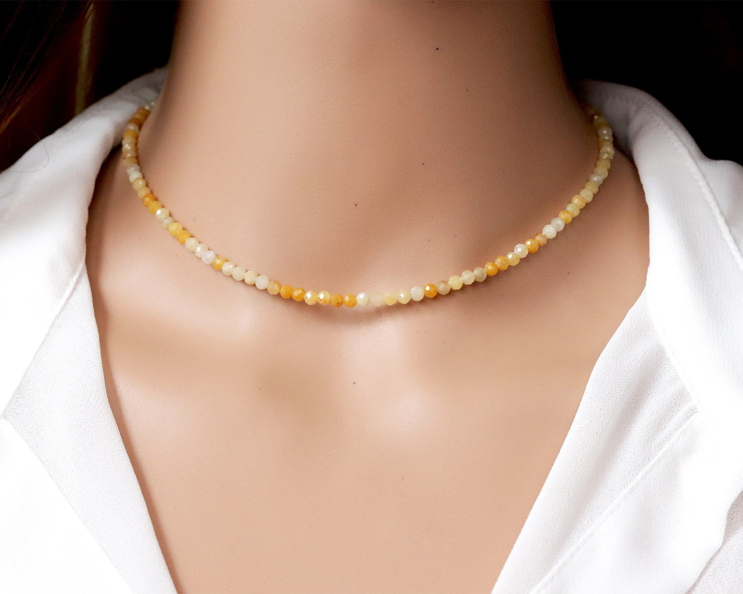 Yellow Jade 3.2mm Faceted Beaded Choker, Bracelet, Natural Gemstone Beaded Necklace