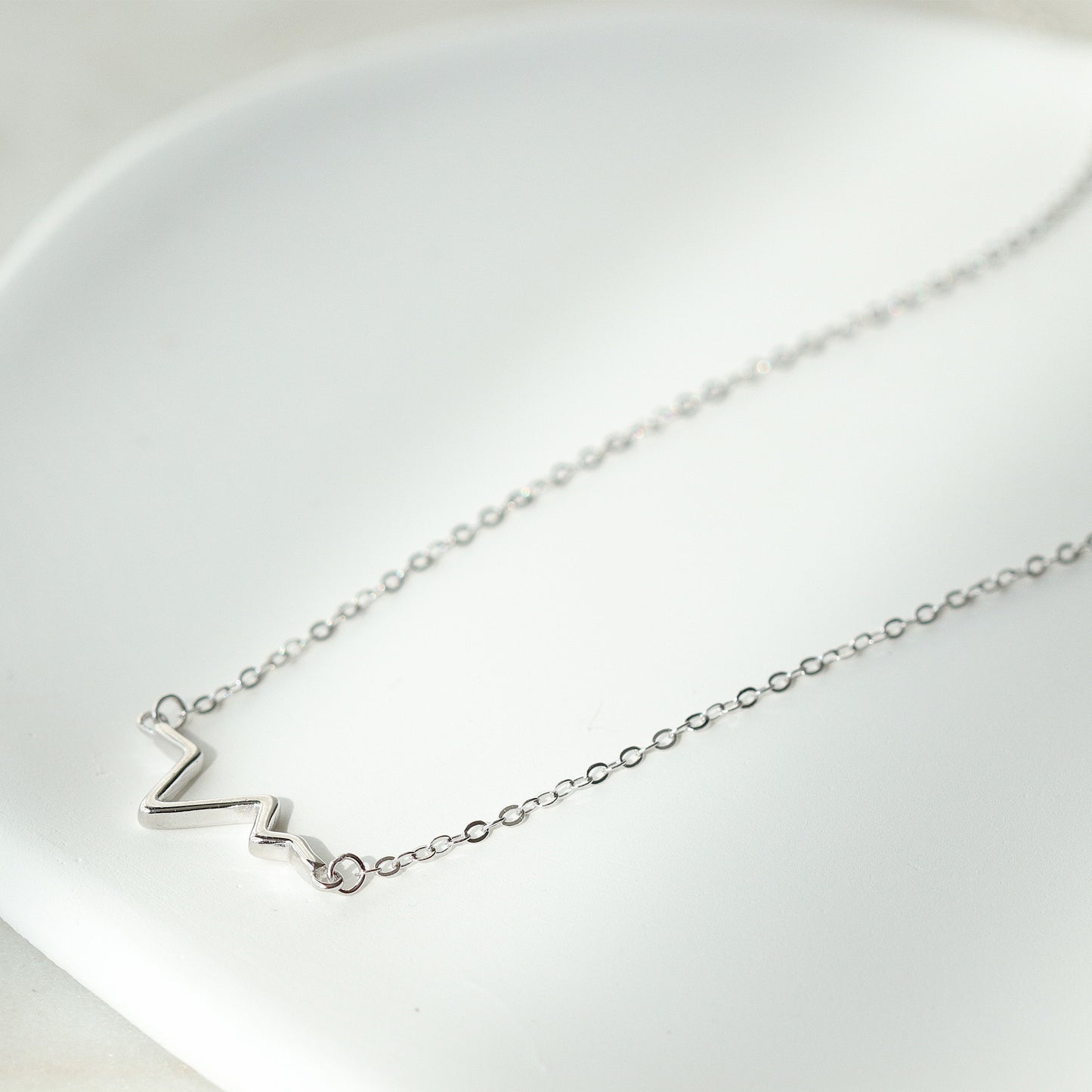 Electrocardiogram Pendant Necklace, 925 Sterling Silver, Simple Design, Minimalist Style Chain