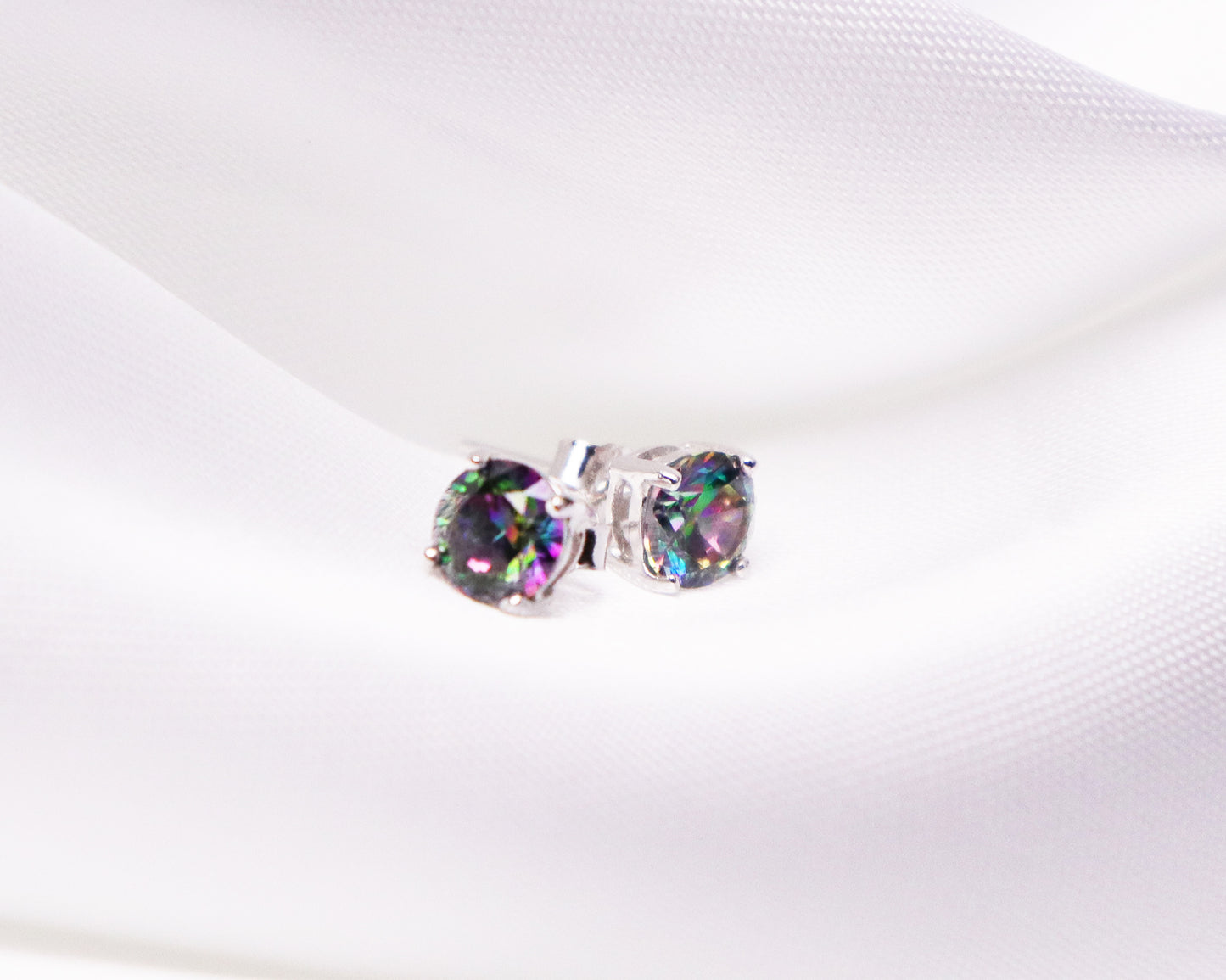 Black Mystic Cubic Zirconia Solitaire Stud Earrings Sterling Silver, Gemstone Earrings