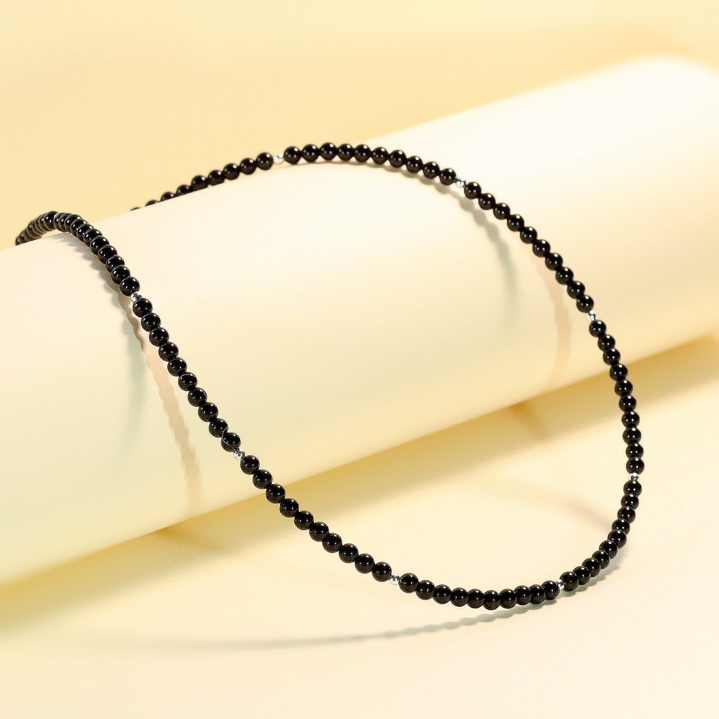 Black Onyx 3mm Round Beaded Choker, Bracelet, Natural Gemstones