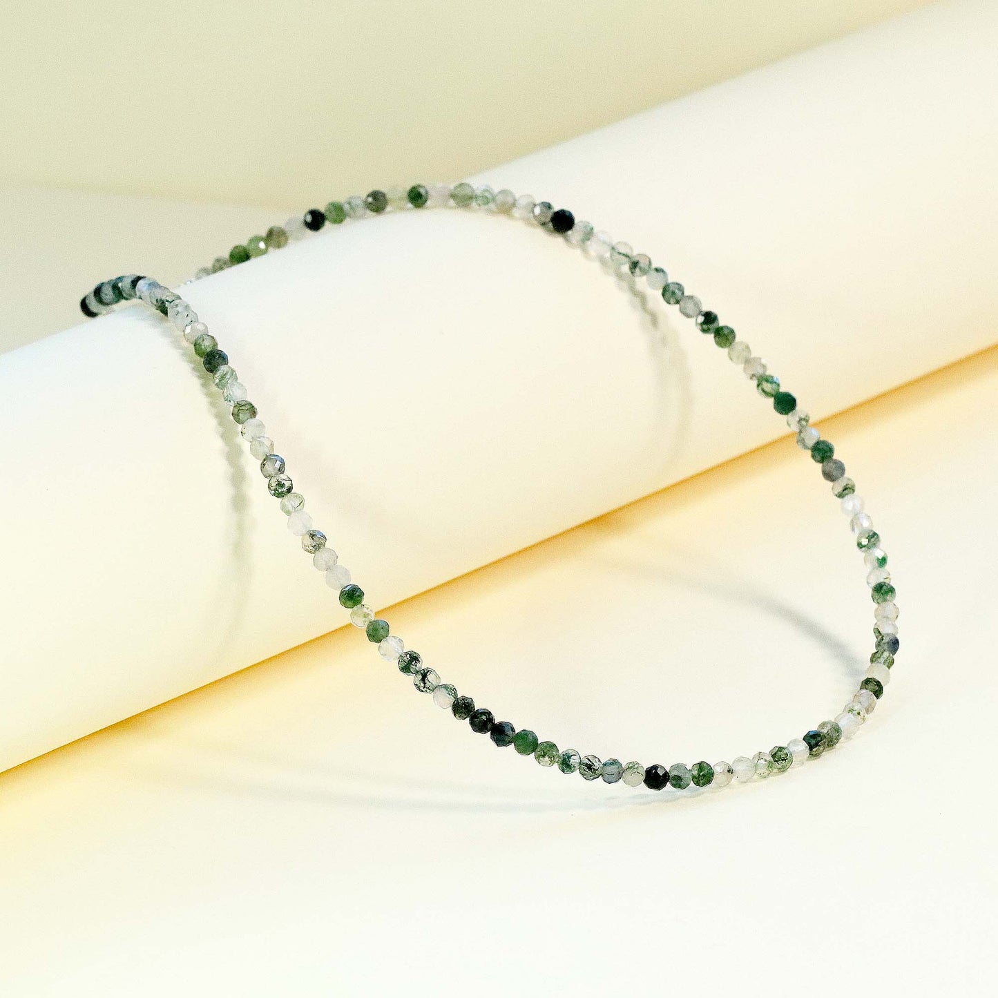 Grass Agate 3mm Faceted Beaded Choker, Bracelet, Natural Gemstones