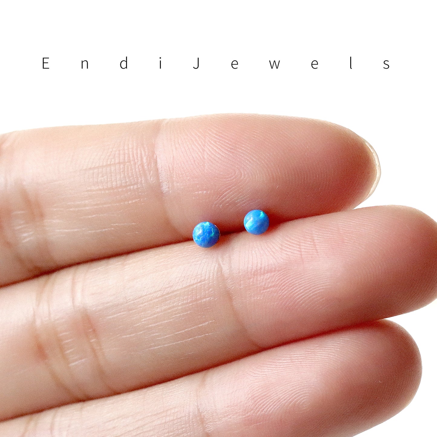 Blue Opal Tiny 3mm Beaded Stud Earring, Natural Gemstones, 925 Sterling Silver, Minimalist Style