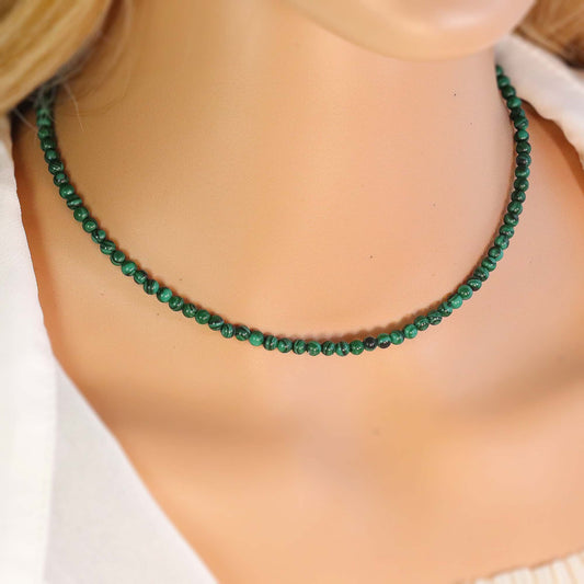 Malachite 3mm Round Beaded Choker, Bracelet