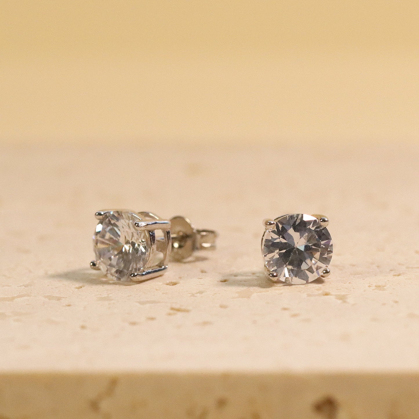 7mm Cubic Zirconia Stud Earrings in Sterling Silver, 925 Sterling Silver, Minimalist Style