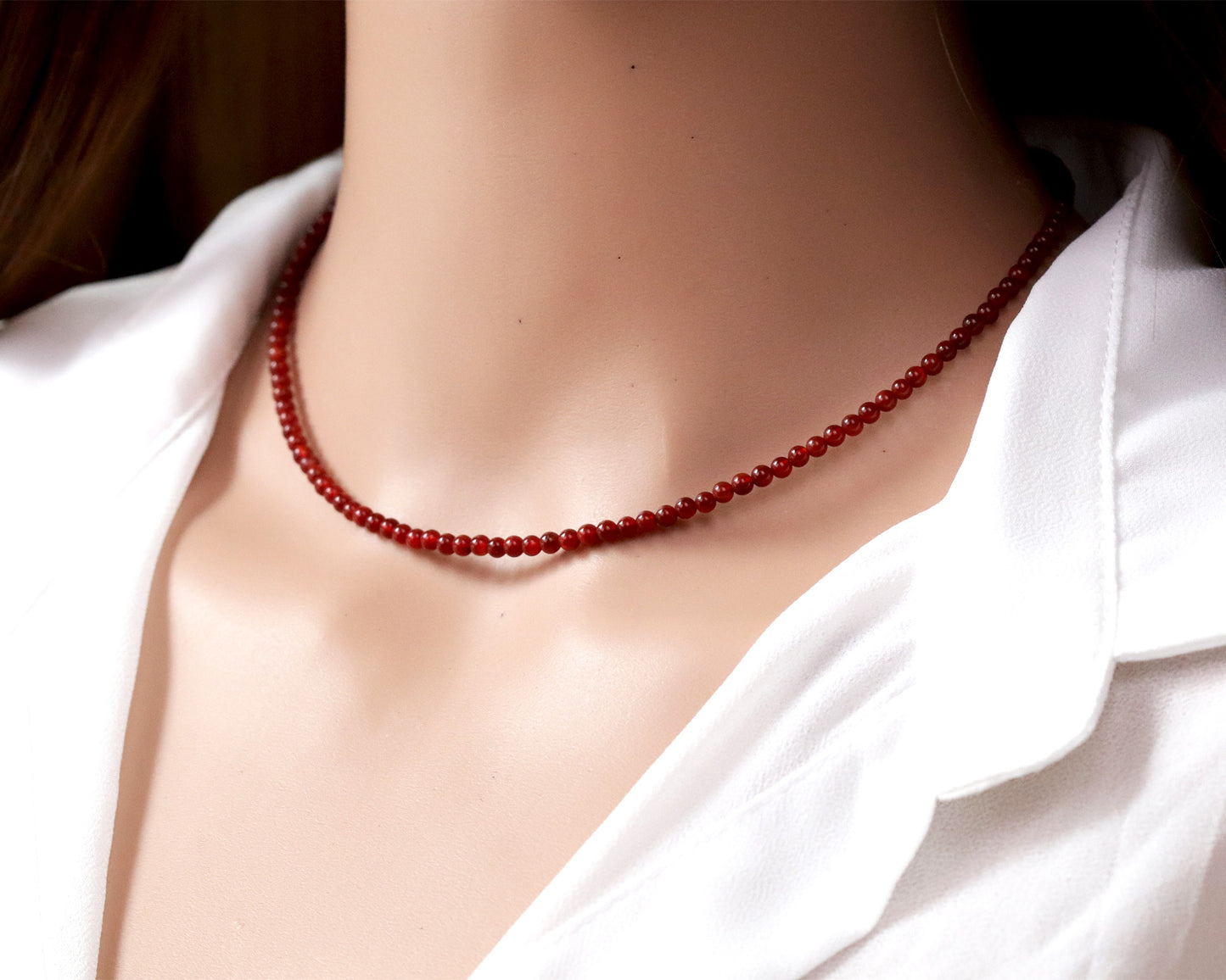 Red Agate 3mm Round Beaded Choker, Bracelet, Natural Gemstones Beaded Necklace