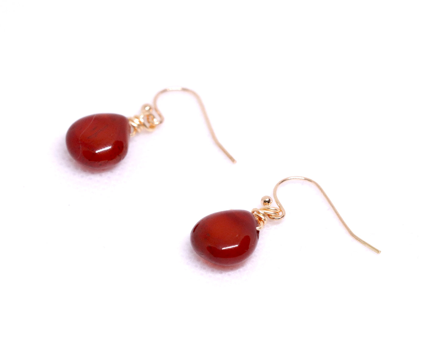 Natural Red Carnelian Teardrop-Shaped Drop Earrings, Genuine Gemstone Handmade Earrings