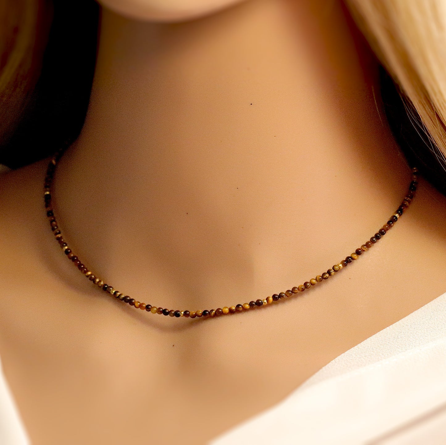 Tiger's Eye 2mm Round Beaded Choker, Bracelet, Natural Gemstones