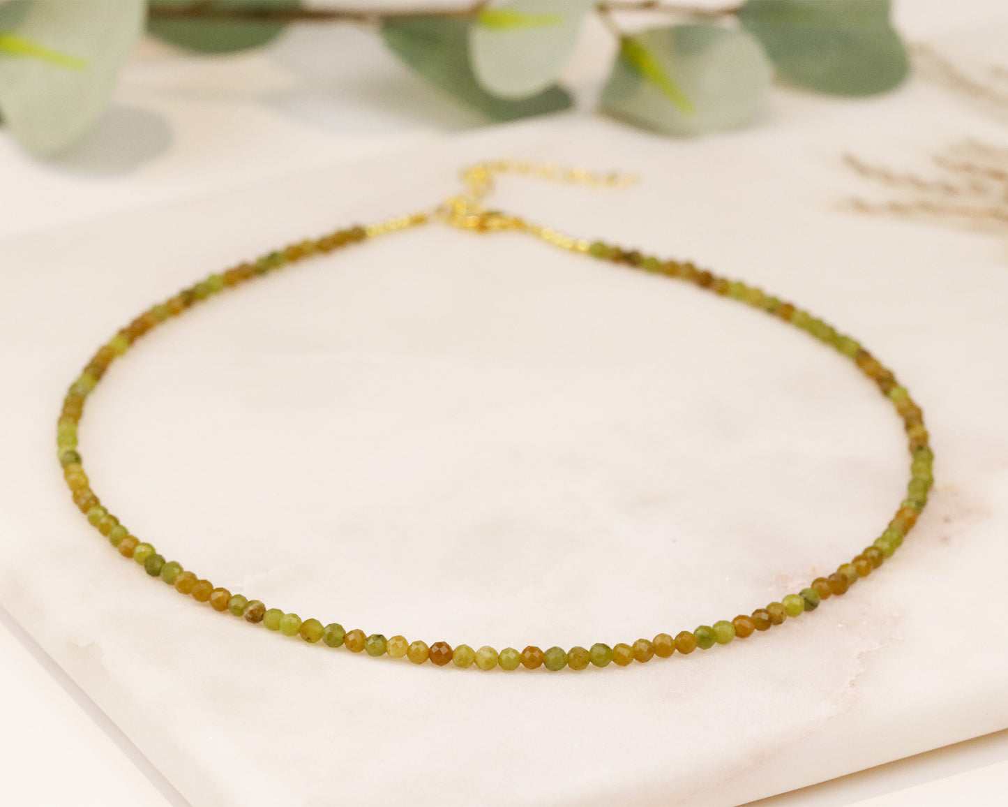 Canada Jade 3mm Faceted Beaded Choker, Bracelet, Natural Jade Gemstones