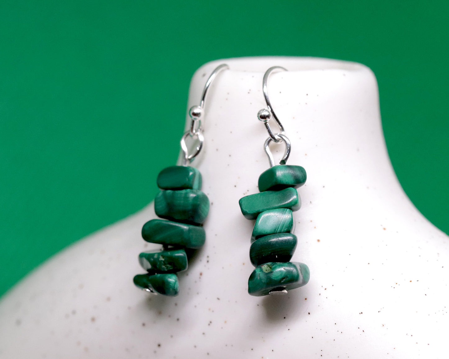 Natural Malachite Drop Earrings, Green Malachite Gemstone Chips Drop Dangle Earrings