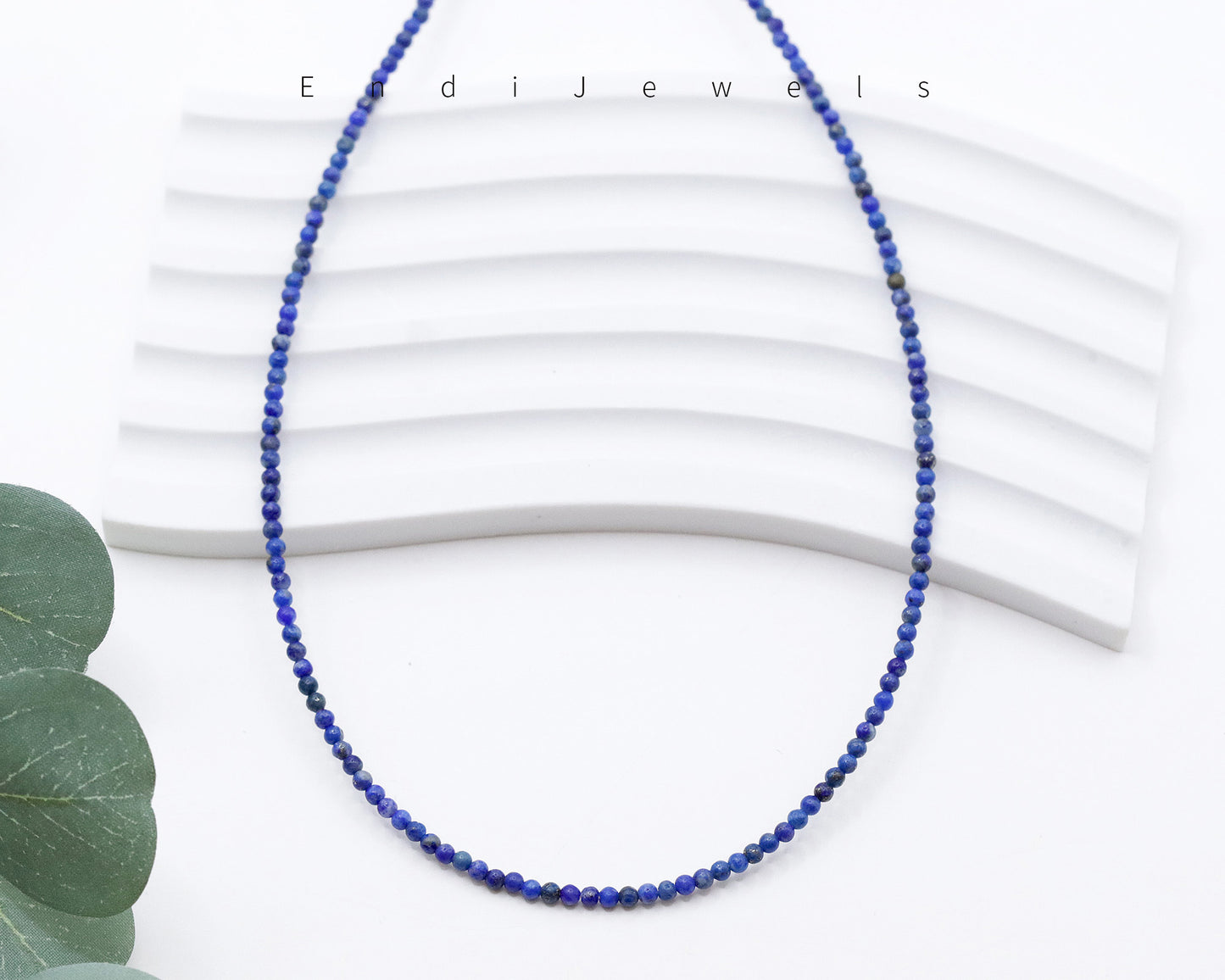 Lapis Lazuli 2mm Round Beaded Choker, Natural Gemstones, Tiny Beaded Necklace