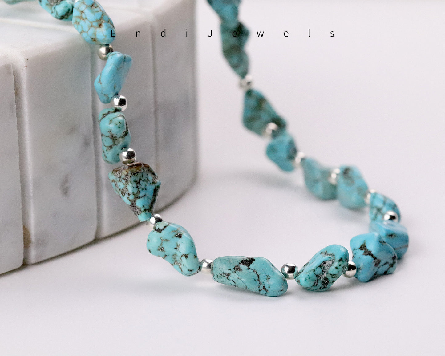 Blue Turquoise Irregular Stones Necklace, Bracelet, Natural Turquoise Gemstones, 10mm-15mm