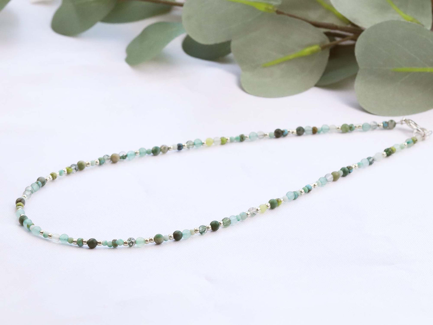 Green Mixed Gemstone 3mm Round Beaded Choker, Bracelet, Natural Gemstones