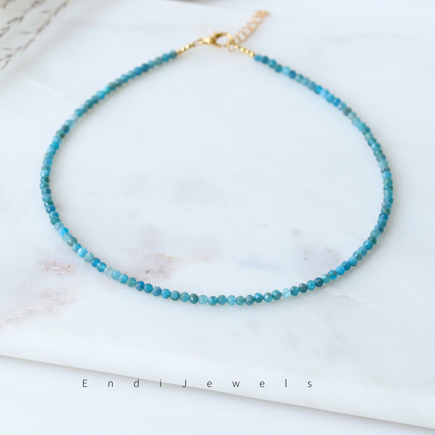 Apatite 3mm Faceted Beaded Choker, Bracelet, Natural Gemstones