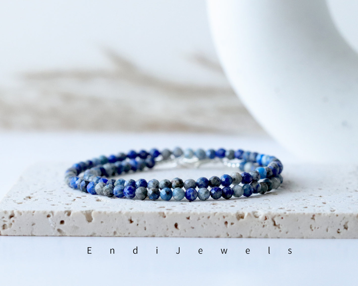 Lapis Lazuli 3mm Faceted Beaded Choker, Bracelet, Natural Gemstones, Lapis Lazuli AB Beads