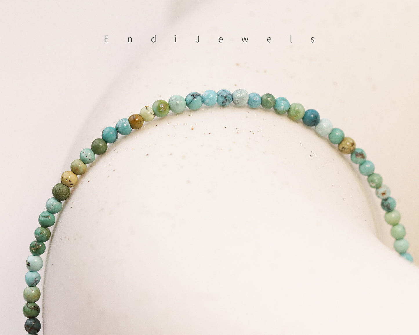 Hubei Turquoise 2mm Round Beaded Choker, Natural Gemstones