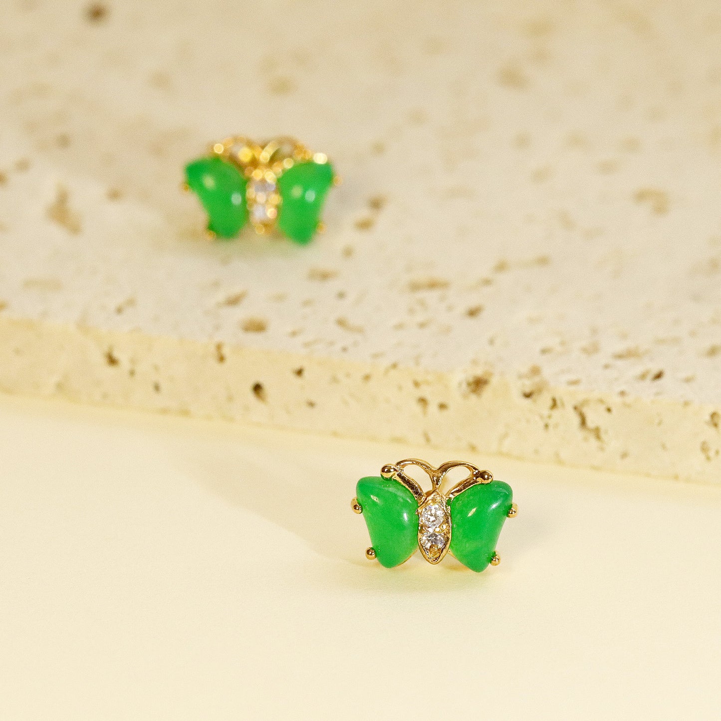 Green Jade Butterfly Stud Earrings, Natural Gemstones, Earrings for Daily Wearing