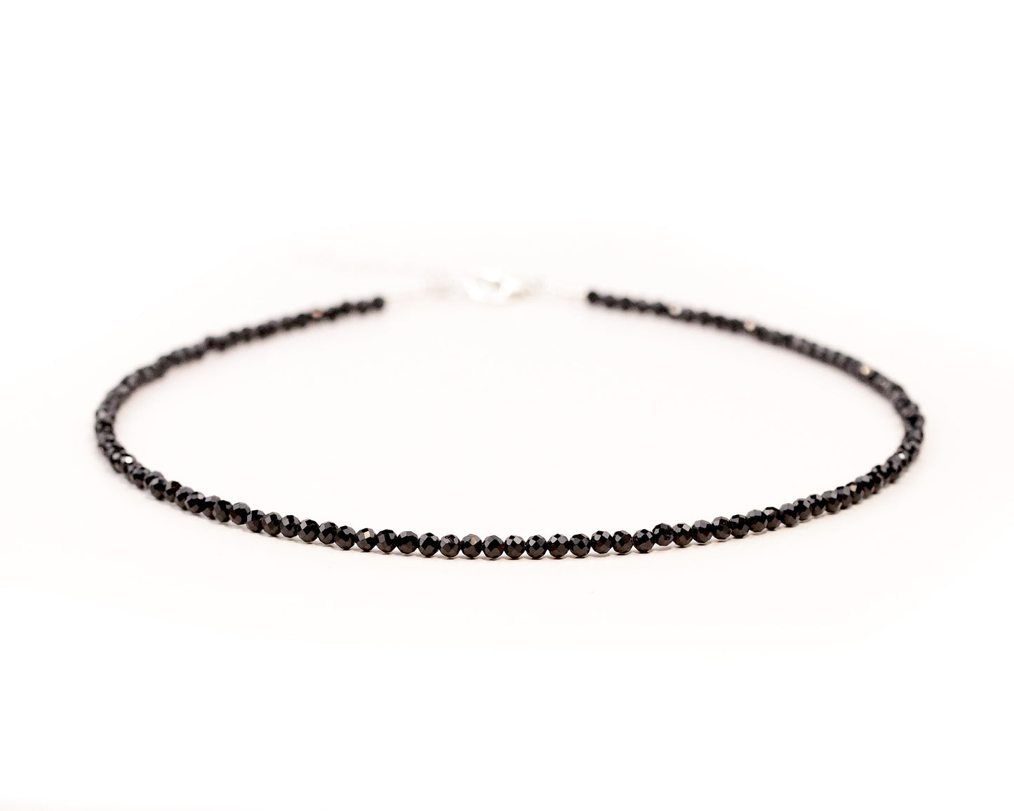 Black Spinel 3mm Faceted Beaded Choker, Bracelet, Natural Gemstones