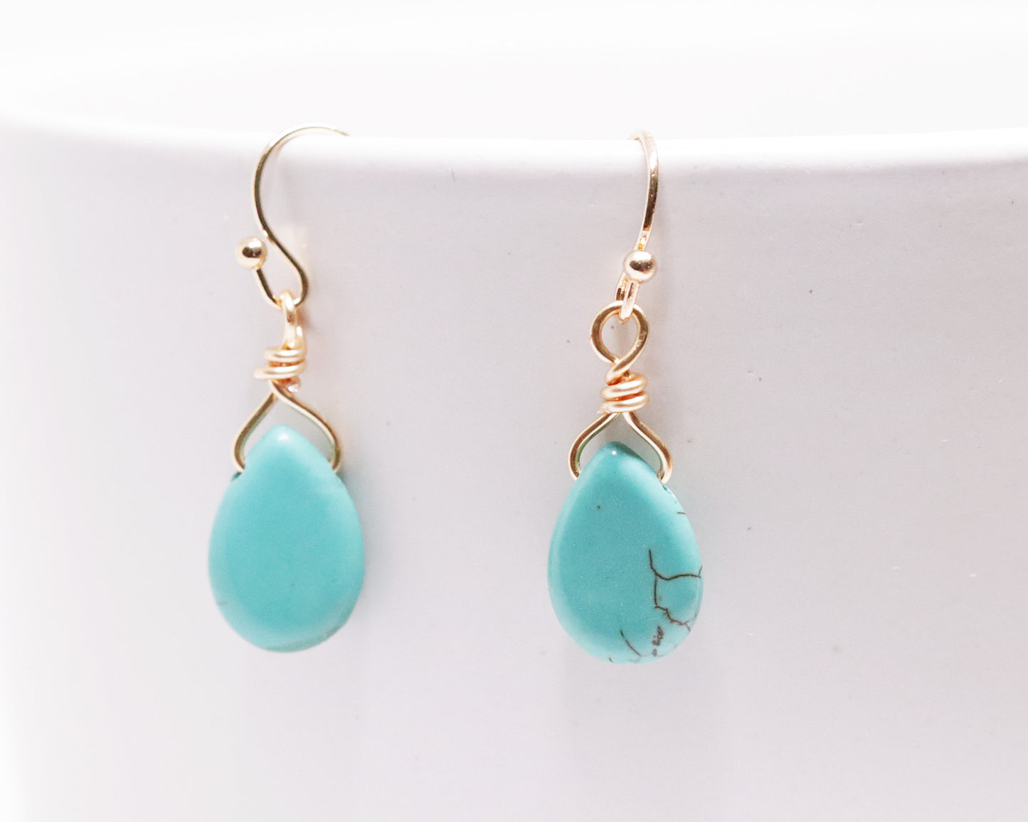 Natural Green Turquoise Teardrop-shaped Drop Earrings, Genuine Gemstones, Daily Earrings