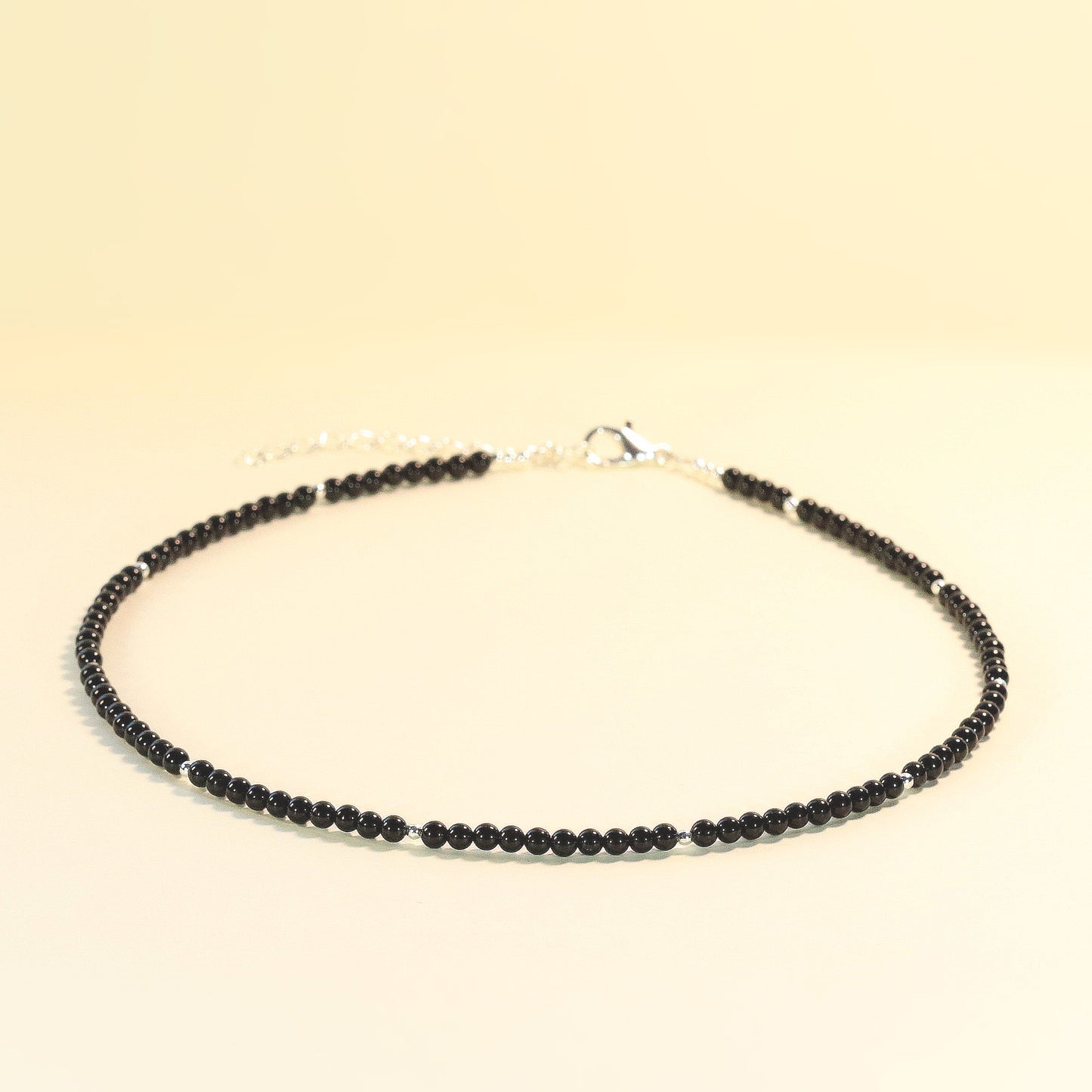 Black Onyx 3mm Round Beaded Choker, Bracelet, Natural Gemstones